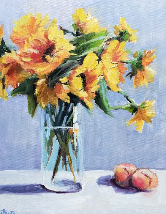 Sunflowers painting, floral art - Zhanna Kan - Paintings & Prints ...