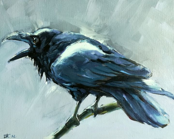 Raven Painting Black Crow Bird Art - Zhanna Kan - Paintings & Prints ...