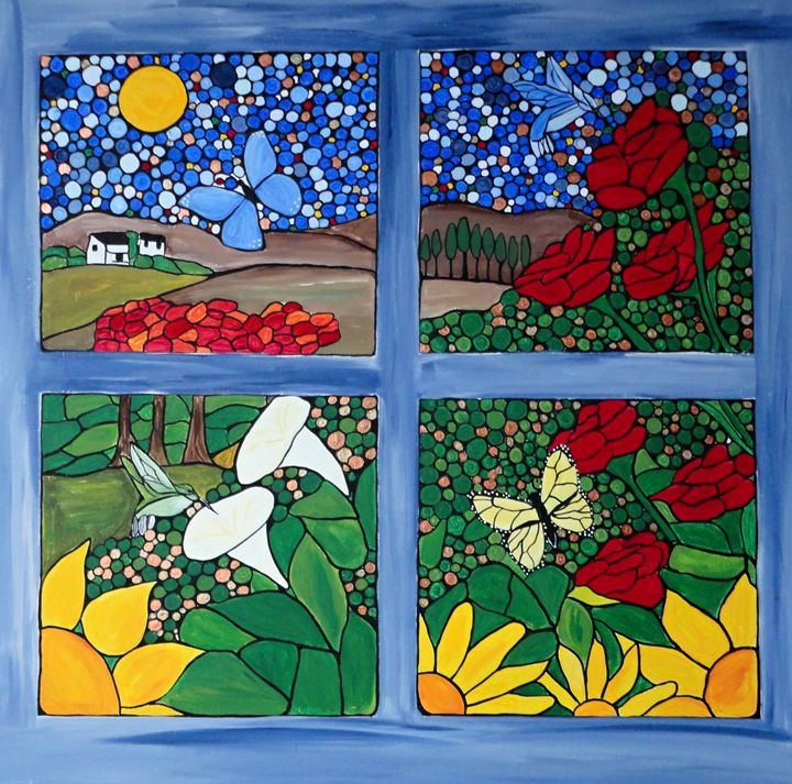 Butterfly sunshine Mosaic, Paintings, Stained Glass by Rachel