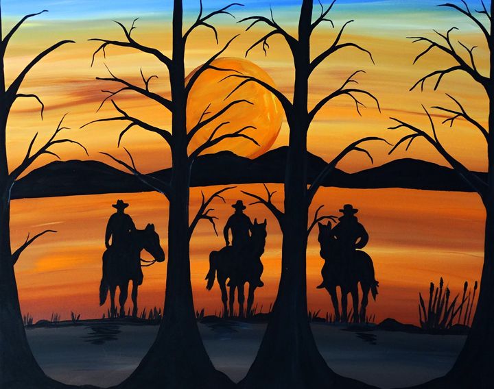 Cowboys and their horses - Her painted canvas - Paintings & Prints ...