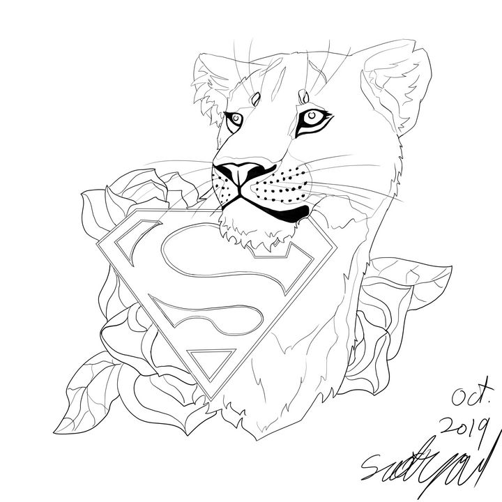 Supergirl lioness design - Emily Grayson Arts