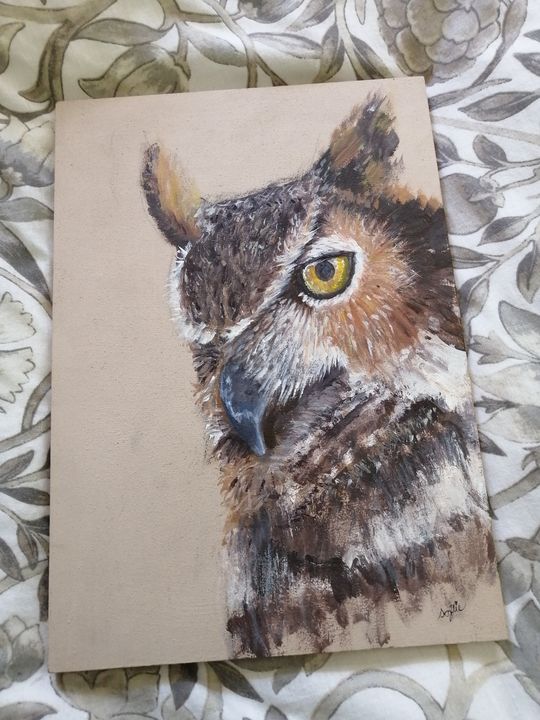 Owl Acrylic Painting, Original Brown - SoftieBySarah