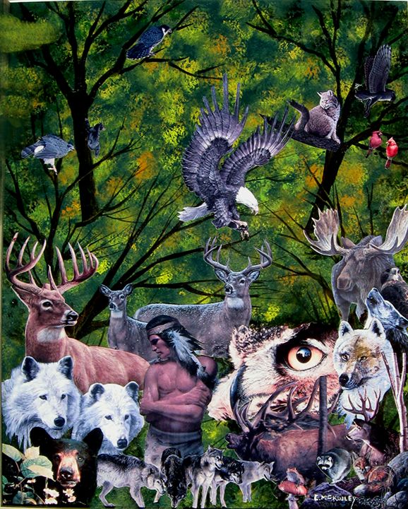 North American Wildlife collage - wildlife in watercolor