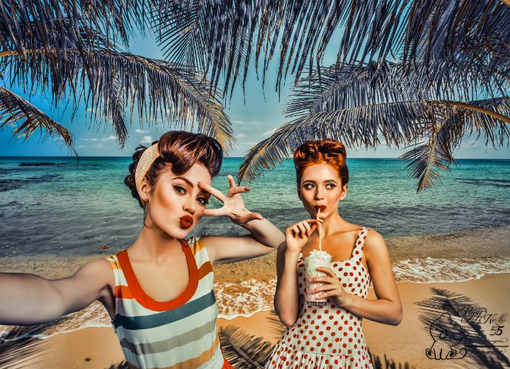 pinup beach Papyneko55 Digital Art, People & Figures, Portraits