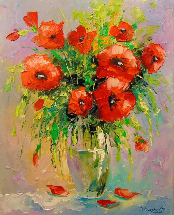 Bouquet of poppies in vase - Olha Darchuk - Paintings & Prints, Flowers ...