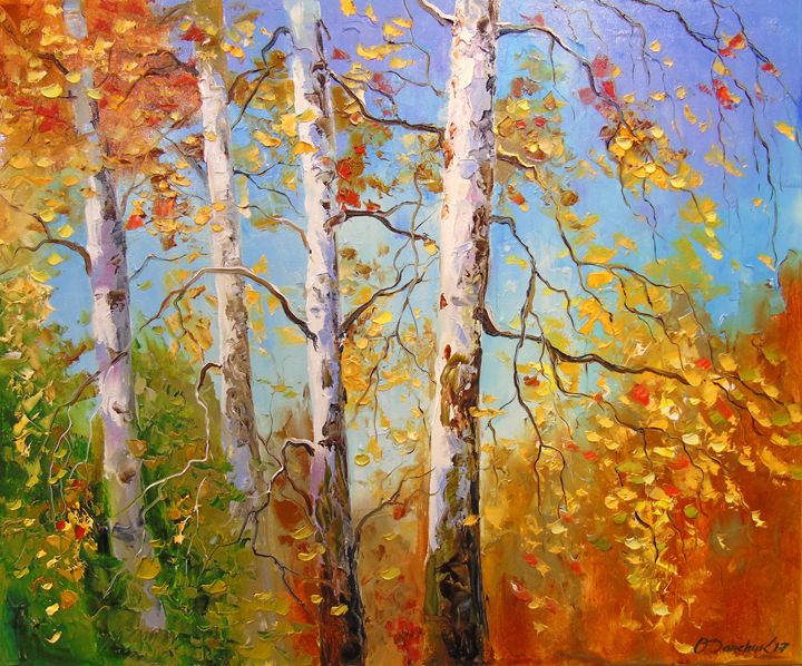 Autumn Birches - Olha Darchuk - Paintings & Prints, Flowers, Plants 