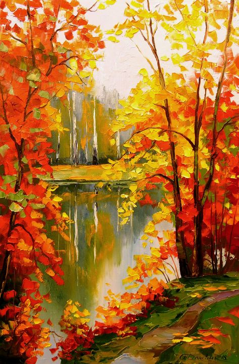 Colourful autumn trees ,oil paint. - ARTISTICAA - Paintings & Prints,  Landscapes & Nature, Forests, Boreal & Temperate - ArtPal