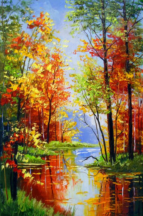 Autumn pond - Olha Darchuk - Paintings & Prints, Landscapes & Nature,  Forests, Other Forests - ArtPal