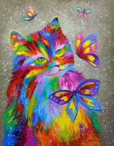 The rainbow cat and butterflies