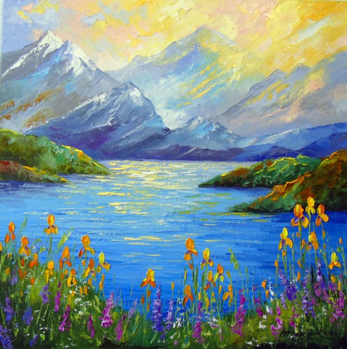 Mountain Serenity: Lakeside Whisper - Olha Darchuk - Paintings