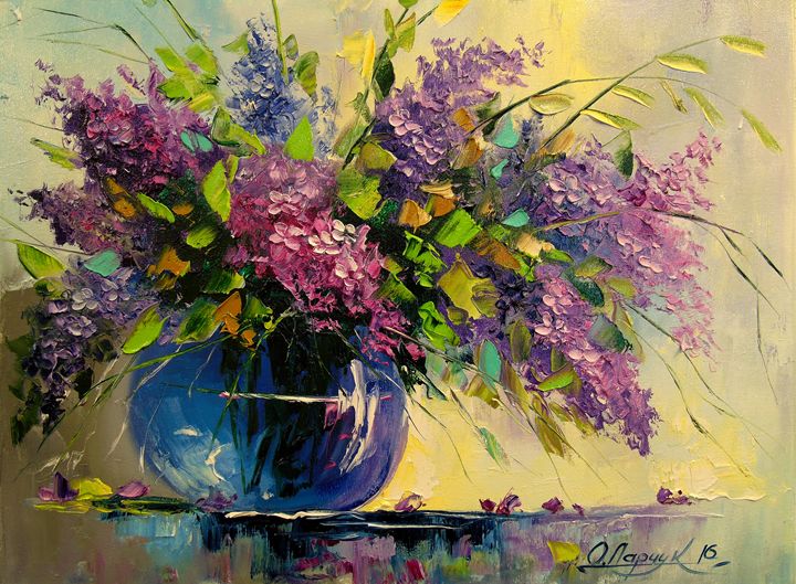 Lilac Bouquet Still Life, Watercolor Lil, Painting by Olya