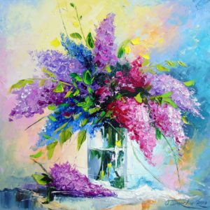 絵画 Oil painting of beautiful flowers. Flowers in garden. Oil painting. Rural landscape. Painting by