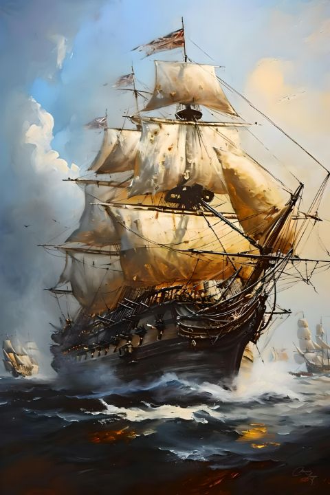 Ship of the Line in Action - Mauricio Longo - Paintings & Prints ...