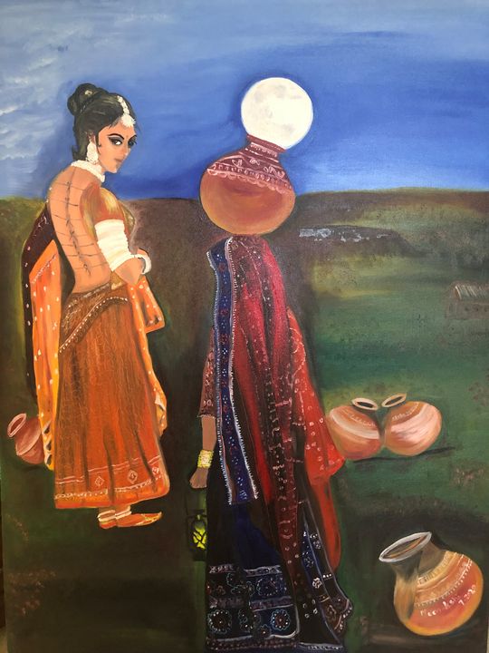 Woman carrying the Moon - Meena’s Art Gallery