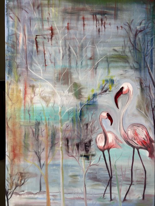 Flamingos abstract - Meena’s Art Gallery