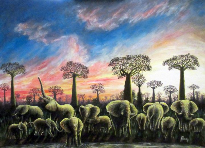 Elephants at the Waterhole - John Penney