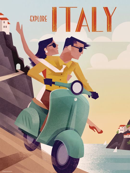 Vintage Travel Poster Italy - WickIllustration - Drawings & Illustration,  Places & Travel, Europe, Italy - ArtPal