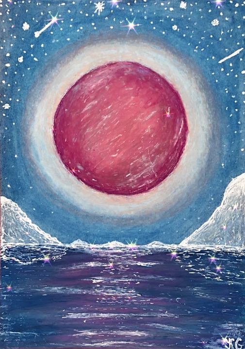 Strawberry Full Moon Painting - Kasia Goncik Artistry - Paintings ...