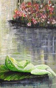 Relaxing Frog in a Sunny Pond