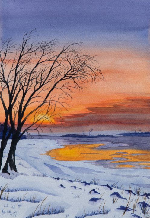 Wintery Willow Island Sunset - Mike Beny