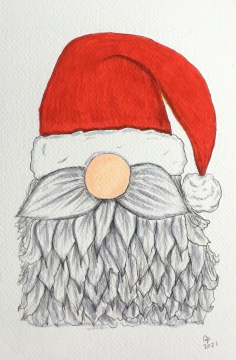 Santa Gnome - Inspired Art by Glenda - Paintings & Prints, Holidays ...