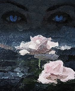 Blue Eyes, White Roses in the Dark