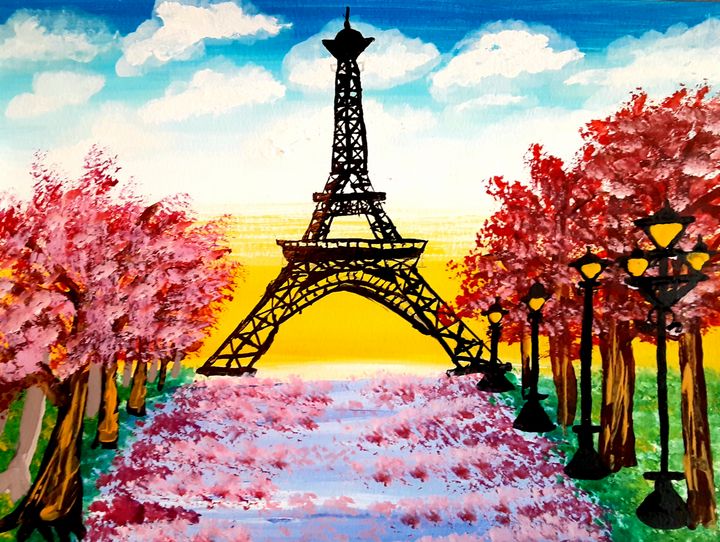 Eiffel Tower and Cherry Blossoms - Alecia Samuelson's Art