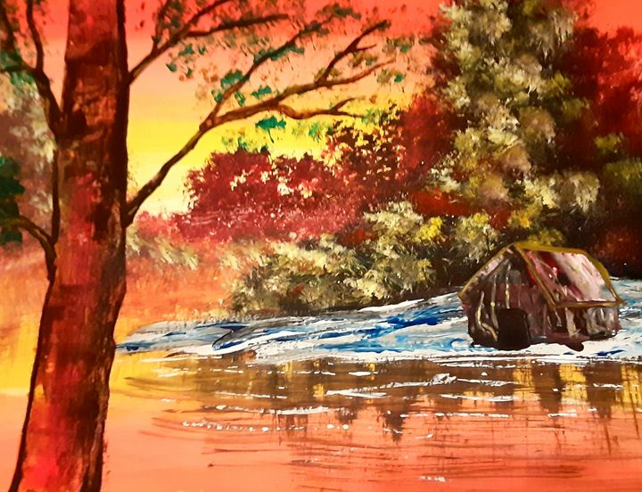 Cabin in Autumn on The Lake - Alecia Samuelson's Art