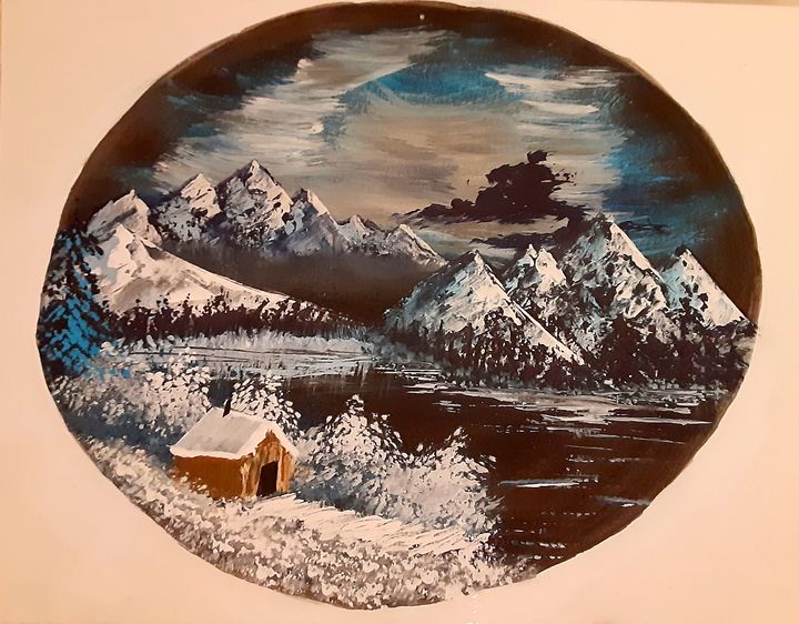 Small Cabin on a Frozen Lakes Edge - Alecia Samuelson's Art
