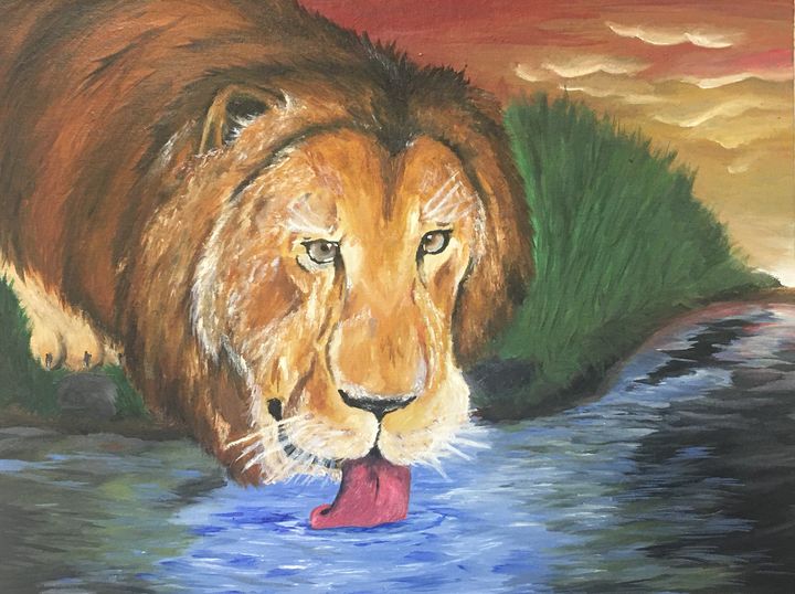 Download Thirsty Lion Illicit Art Paintings Prints Animals Birds Fish Wild Cats African Lion Artpal