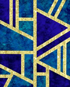 Geometric Gold Glitter Marble Blue