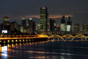 63 building over han river at night