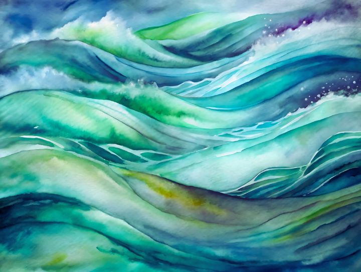 Abstract watercolor of ocean waves - Minla Art - Digital Art & AI ...