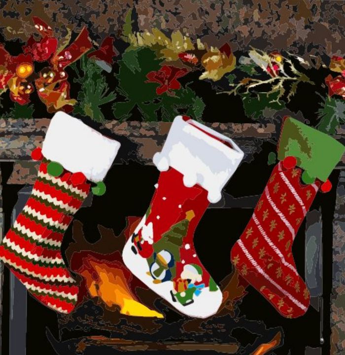 Christmas Stocking Art On Wheels Paintings & Prints, Holidays