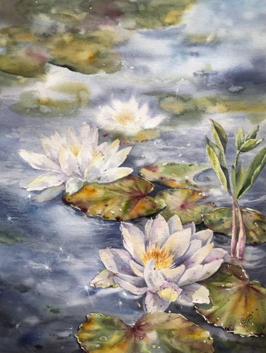 Original watercolor outlet painting Water Lilies