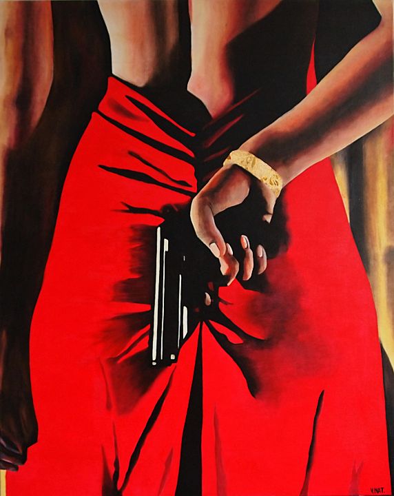 fitted lace wedding dress 60s ORIGINAL OIL PAINTING portrait of a young gypsy woman in red dress   VINTARAMA