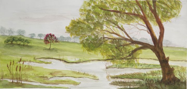 Undulating grassland and still water - Alan Skau - Paintings & Prints ...