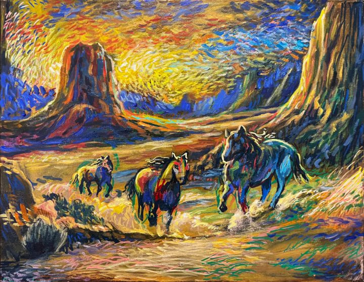 Wild Horses in the Valley - Clint Wade DeBerry - Paintings