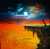 風景画「moonlight」painterTMK本人出品　油絵　月光　一点もの Moon light during sunset - Shazy - Paintings & Prints