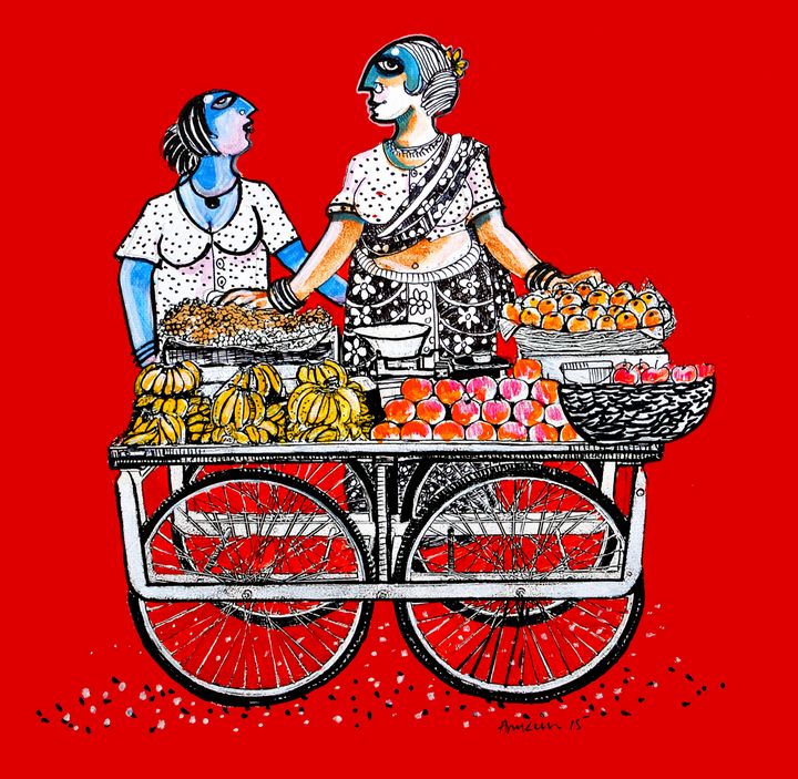 Easy coloring cartoon vector illustration of a fruit seller Stock Vector  Image & Art - Alamy