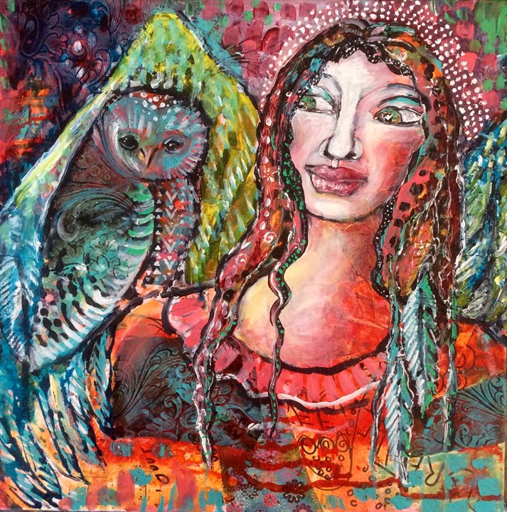 Under her wing - Cheryle Bannon - Paintings & Prints, Fantasy ...