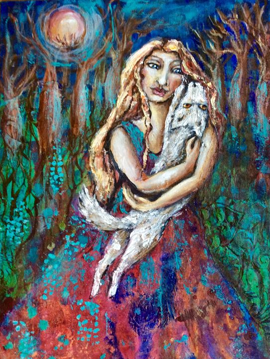 Wolf pup and girl - Cheryle Bannon