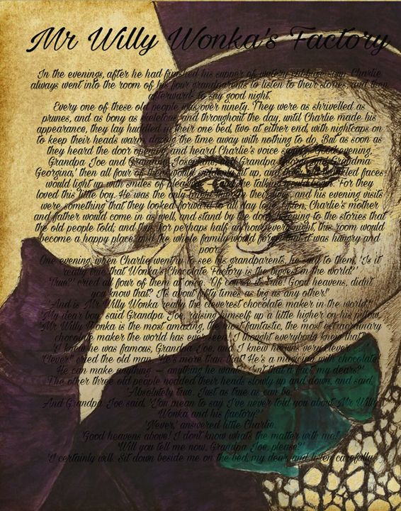 Willy Wonka Book Page Portrait - RGIllustration - Paintings & Prints,  People & Figures, Celebrity, Actors - ArtPal