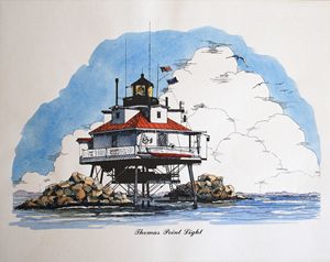 Chesapeake Bay Lighthouse, Thomas Pt - Gardner Watercolors