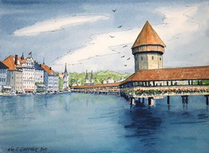 Chapel Bridge - Lucerne Switzerland - Gardner Watercolors