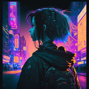 Asteroid (artist), cyberpunk, anime girls, dark