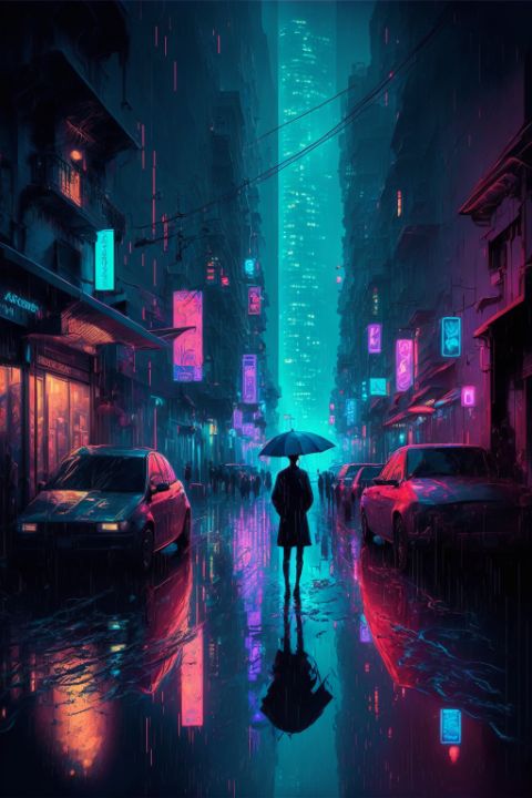 Cyberpunk Rainy Neon City - Neon Mirra - Digital Art & AI, Landscapes ...