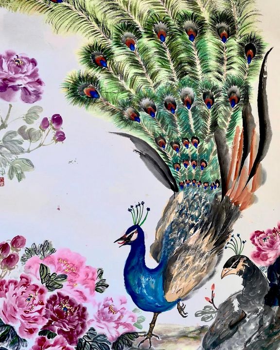 Peacock Peony - Chinese Watercolor Art - Paintings & Prints, Animals ...