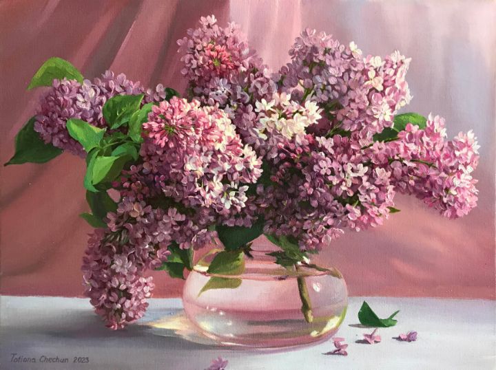 STILL LIFE WITH LILAC BRANCH - Painting by Tatjana Cechun - Paintings ...