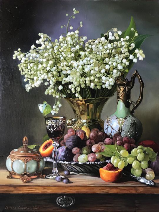 Still life with lilies of the valley - Painting by Tatjana Cechun ...